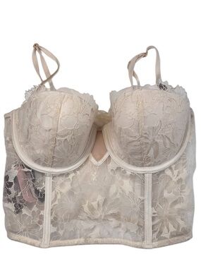 NWT Victoria Secret Sheer Lace Bustier Corset Top Women's Size 32 D Ivory Strap